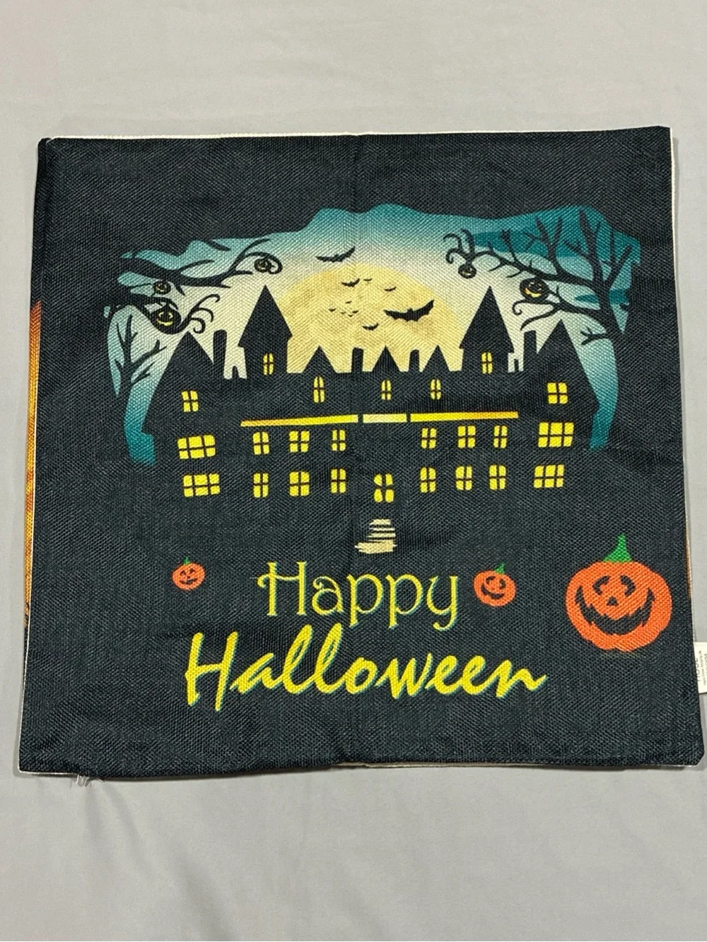 Halloween Decorative Burlap Throw Pillow Covers - Black, Yellow, Orange 17.5”
